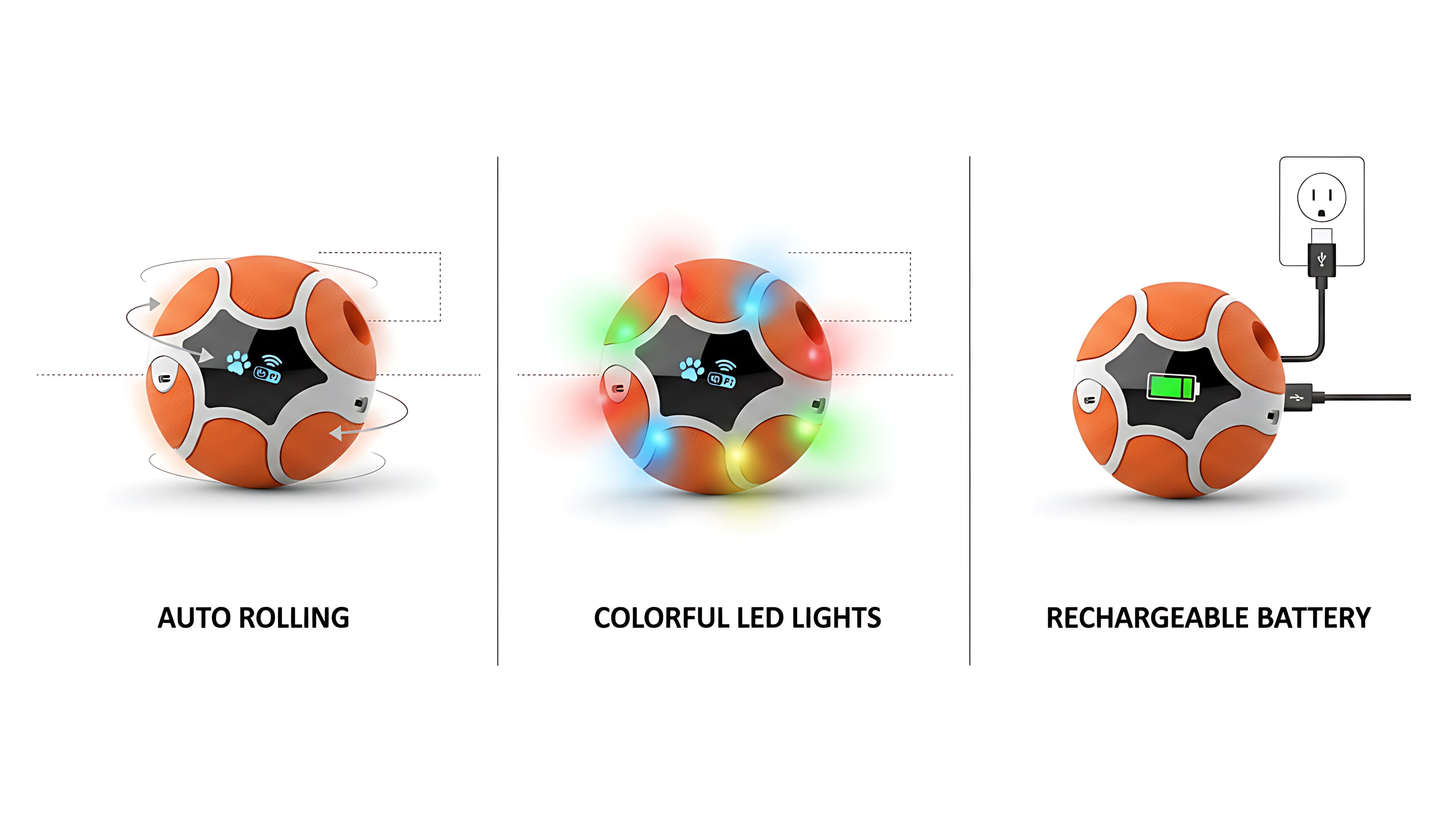 Smart Interactive Dog Ball Auto Rolling LED Pet Toy for Active Dogs