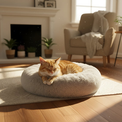Anti-Anxiety Calming Pet Bed for Dogs & Cats Soft Plush Donut Bed