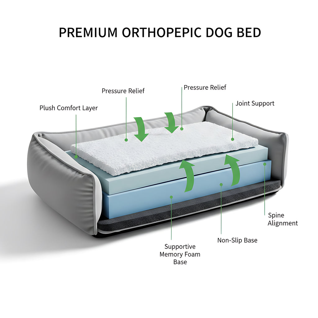 Orthopedic Memory Foam Dog Bed Washable Anti-Slip Pet Bed for Dogs